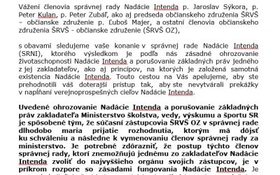 OTVORENÝ LIST ČLENOM SPRÁVNEJ RADY NADÁCIE INTENDA ZA ŠRVŠ OZ
